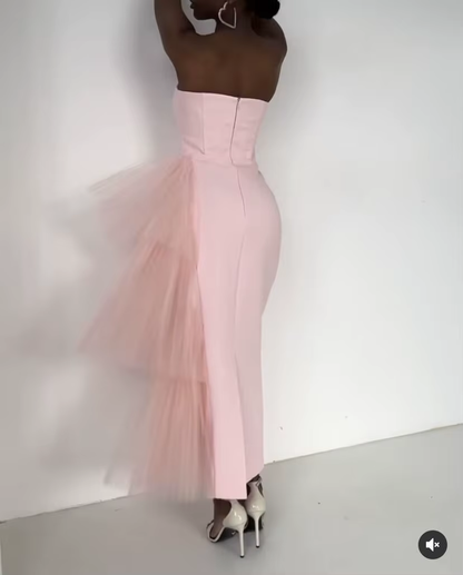 Einfaches Etui-Abendkleid mit Herzausschnitt in Pink, langes Ballkleid P1829