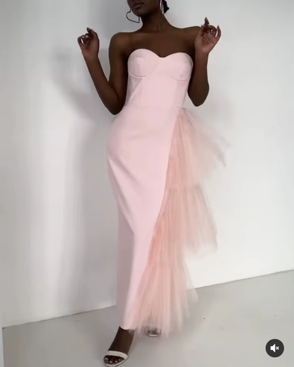Einfaches Etui-Abendkleid mit Herzausschnitt in Pink, langes Ballkleid P1829