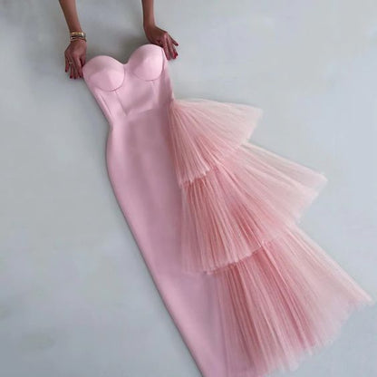 Einfaches Etui-Abendkleid mit Herzausschnitt in Pink, langes Ballkleid P1829