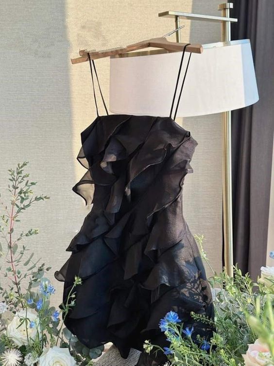 Sexy A line Straps Black Homecoming Dress 16th Birthday Outfits P1856