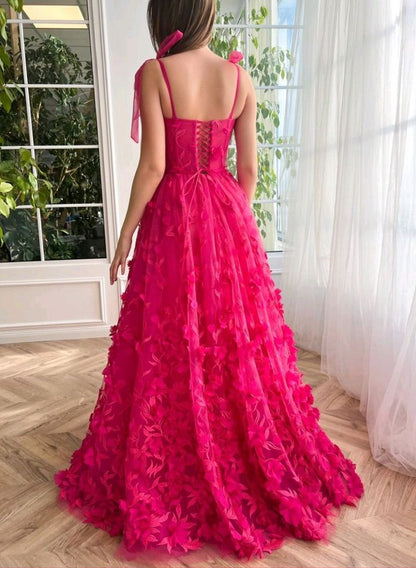Beautiful A line Prom Gown With Straps Floral Pink Prom Dresses P1857 – PreppyDress