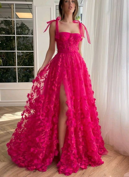 open lace back dress Beautiful A line Prom Gown With Straps Floral Pink Prom Dresses P1857 –  PreppyDress