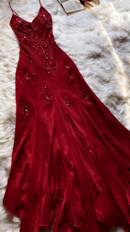 Belle robe de bal sirène en mousseline de soie rose avec perles, Robes de bal P1859