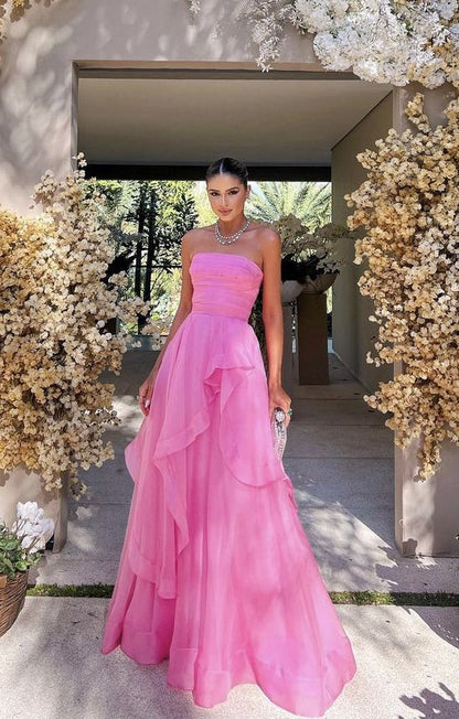 open lace back dress Gorgeous A line Strapless Pink Long Prom Dress P1882 – PreppyDress