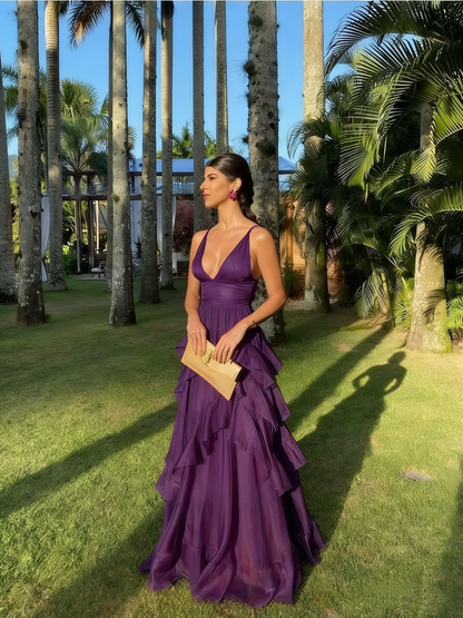 A Line Orange Long Prom Dresses V Neck Formal Dress Outfits P1899 –  PreppyDress