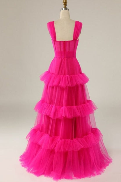 Heißes Rosa Sweetheart Mehrlagige Tüll Ballkleider Formelle Kleider P1901