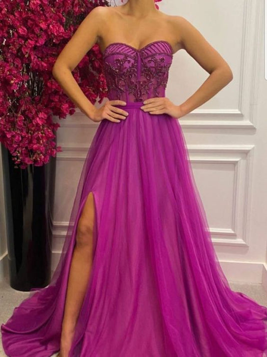 A line Sweetheart Prom Dresses Tulle Formal Dress P1909
