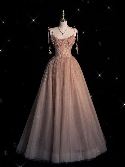 Feen-Ballkleid Träger Rosa Tüll Ballkleider Langes Abendkleid P1940