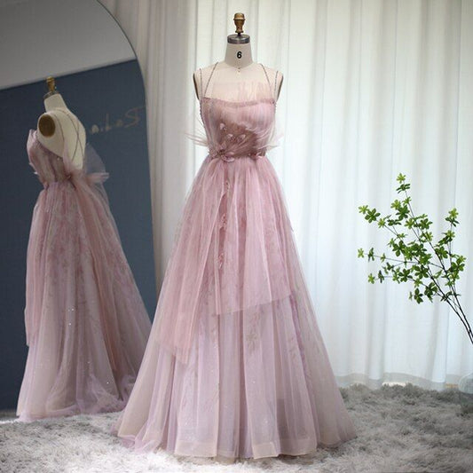 Spaghetti Straps Backless Formal Prom Dresses for Wedding Party P1942