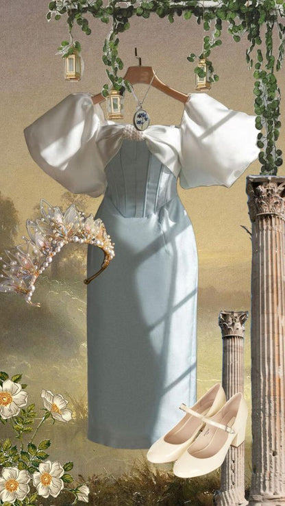 Robes de bal de promo vintage fourreau en satin bleu ciel clair Robe de soirée P1956