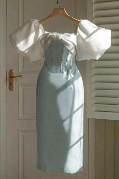Robes de bal de promo vintage fourreau en satin bleu ciel clair Robe de soirée P1956