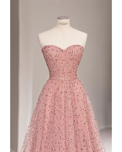 Robes de bal longues en tulle rose coupe fée ligne A bustier cœur, tenue d'anniversaire 22 ans P1961