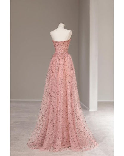 Robes de bal longues en tulle rose coupe fée ligne A bustier cœur, tenue d'anniversaire 22 ans P1961