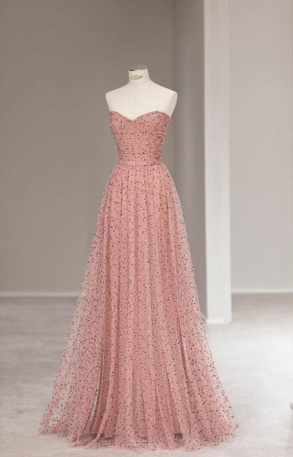 Robes de bal longues en tulle rose coupe fée ligne A bustier cœur, tenue d'anniversaire 22 ans P1961