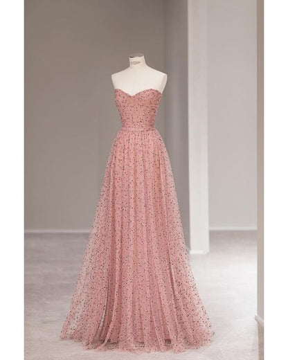 Robes de bal longues en tulle rose coupe fée ligne A bustier cœur, tenue d'anniversaire 22 ans P1961