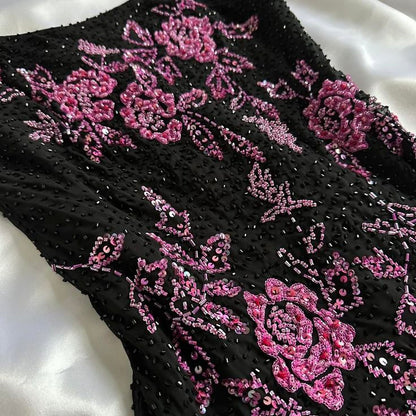 Vintage A line Straps Black Lace Prom Dresses 22th Birthday Outfit P1975