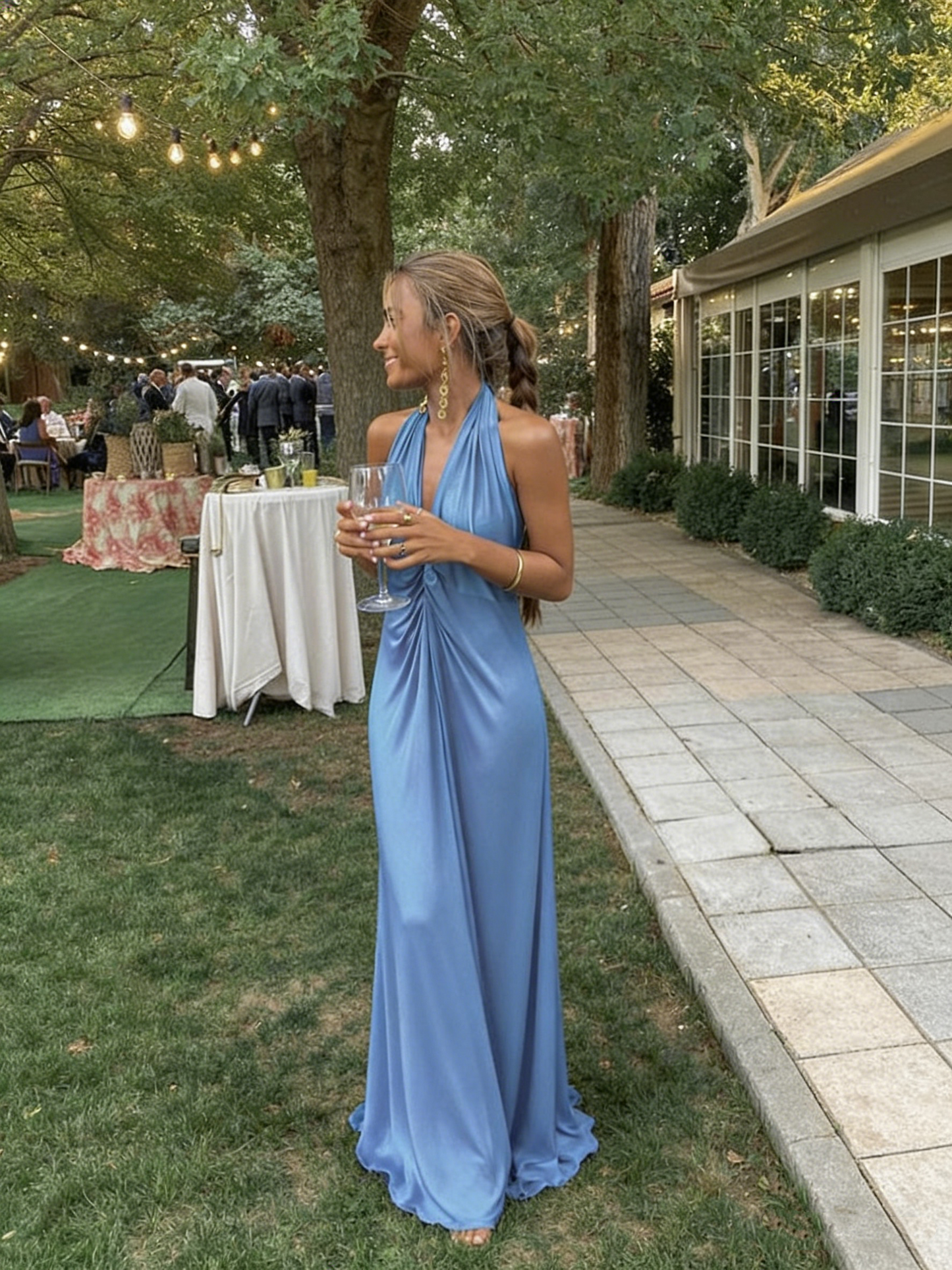 Simple Sheath Blue V Neckline Long Prom Dresses Evening Dress P2000