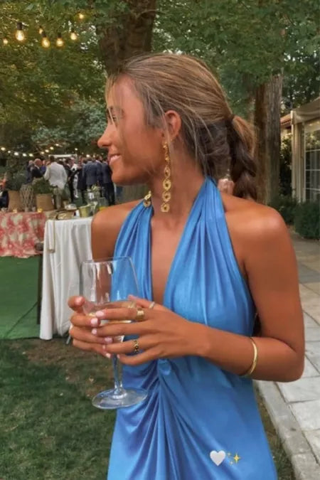Simple Sheath Blue V Neckline Long Prom Dresses Evening Dress P2000