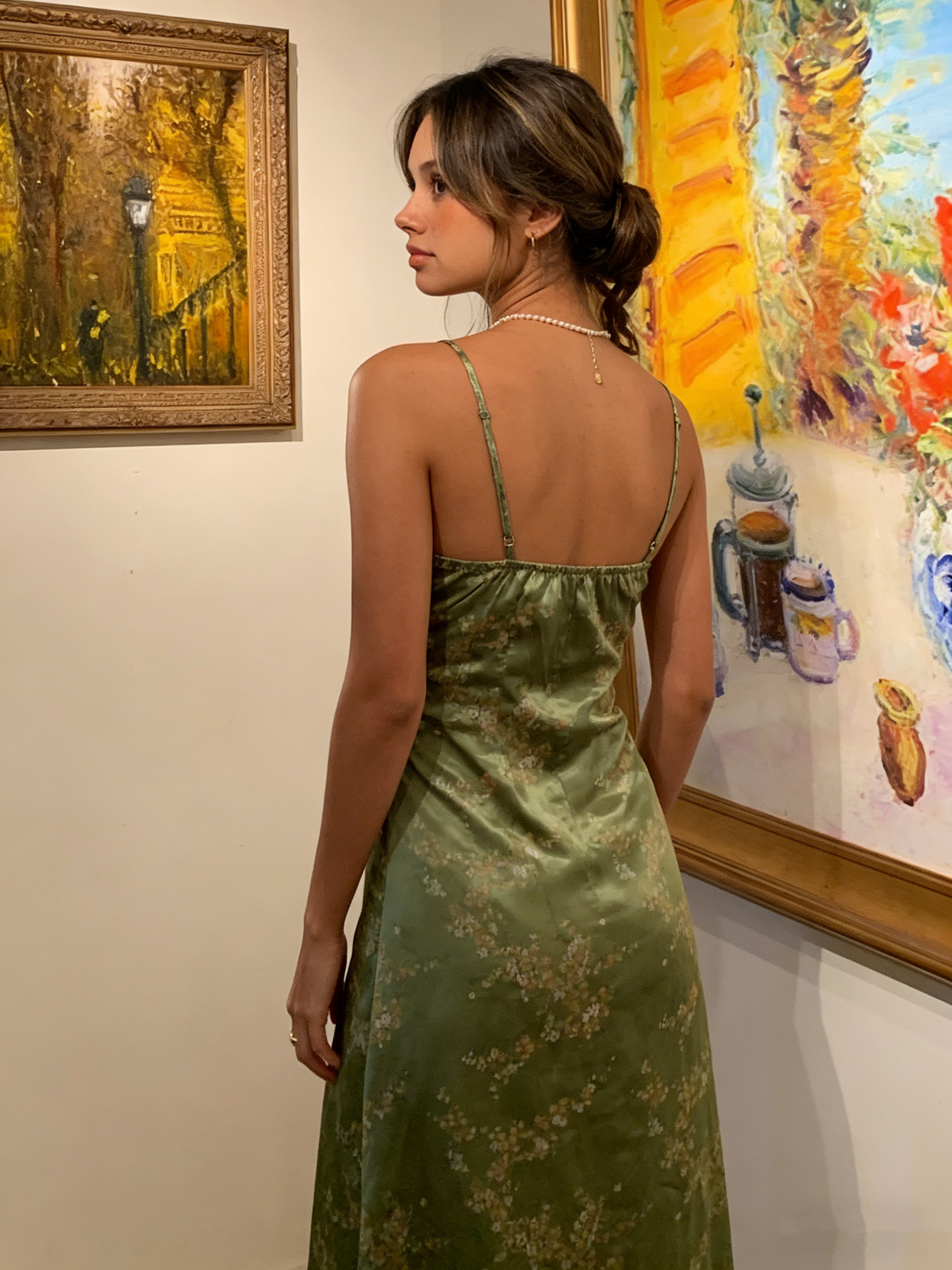 Sexy A line Straps Green Floral Prom Dresses Evening Dress P2005