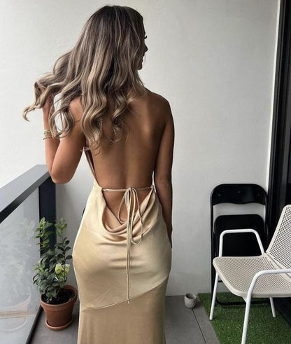 Sexy Sheath Straps Backless Champagne Prom Dresses Evening Dress P2007   PreppyDress