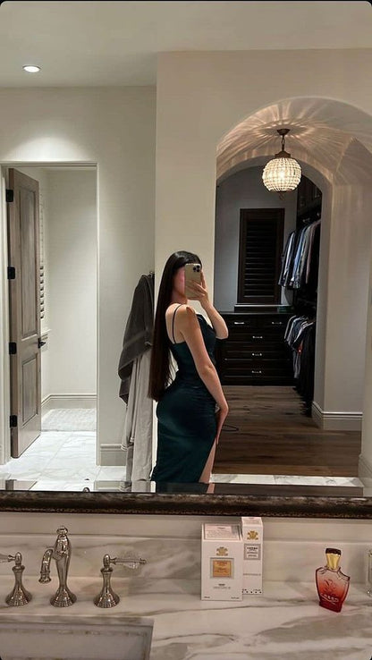 Sexy Mermaid Straps Dark Green Slit Prom Dresses 22th Birthday Outfit –  PreppyDress