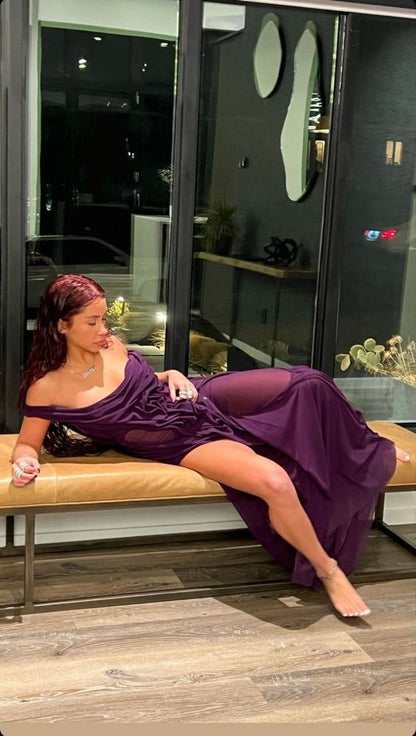 Robe de bal sirène sexy à épaules dénudées couleur raisin pour 21e anniversaire P2022