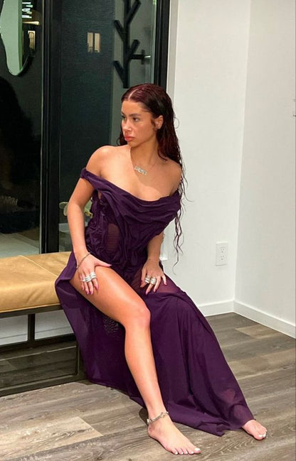 Robe de bal sirène sexy à épaules dénudées couleur raisin pour 21e anniversaire P2022