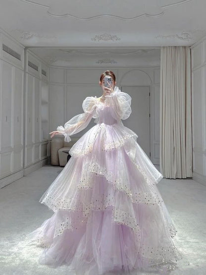 Robe De Bal Épaules Dénudées En Tulle Lilas Robe De Soirée De Bal P2033