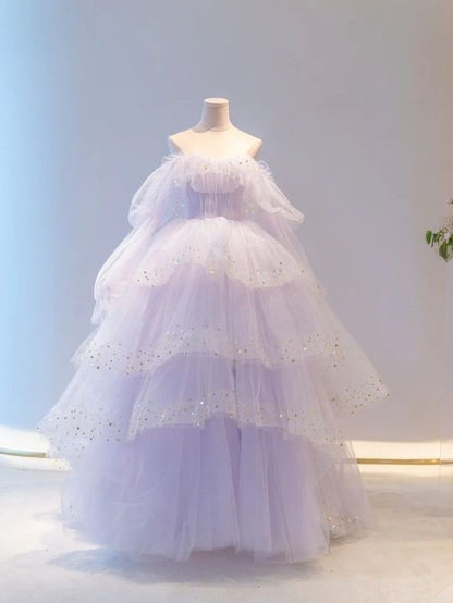 Robe De Bal Épaules Dénudées En Tulle Lilas Robe De Soirée De Bal P2033