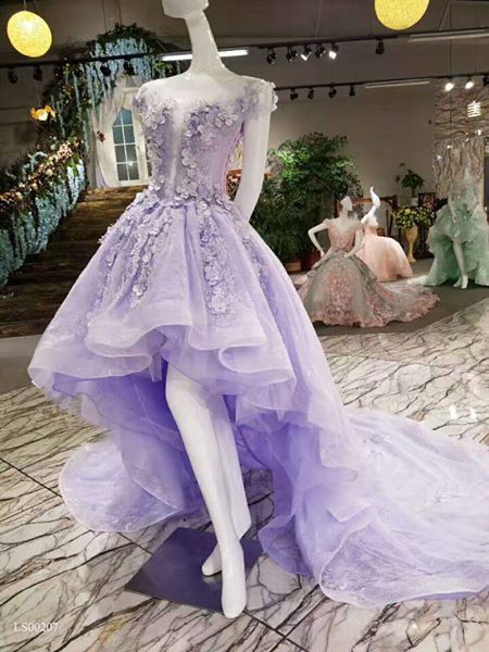 Fairy High Low Off The Shoulder Lilac Prom Dresses Evening Dress P2047