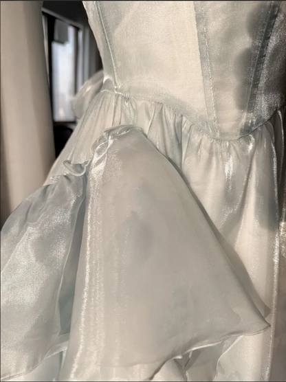 Robes de bal bleues sexy avec bretelles courtes et longues pour tenue d'anniversaire des 21 ans P2078