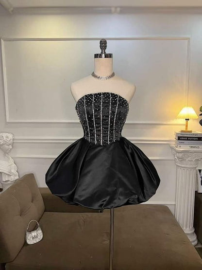 robe de soirée noire satinée trapèze vintage tenues de 18e anniversaire P2086