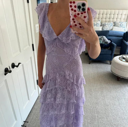 Lilac Lace Long prom Dress Party Dress 21th Birthday Outfits P2109