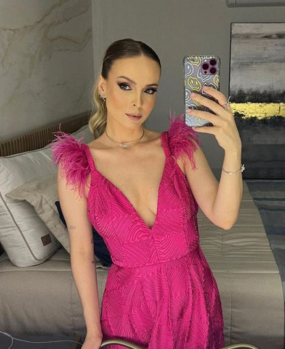 Sexy A line Long Hot Pink Lace Prom Dress Party Dress 22th Birthday Ou –  PreppyDress
