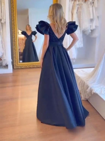 Sexy A line Long Navy Blue Prom Dress Party Dress 22th Birthday Outfit Sexy A line Long Navy Blue Prom Dress Party Dress 22th Birthday Outfit
