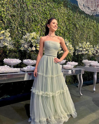 strapless open back dress Elegant Long Mint Green Strapless Prom Dress 22th Birthday Outfits P21