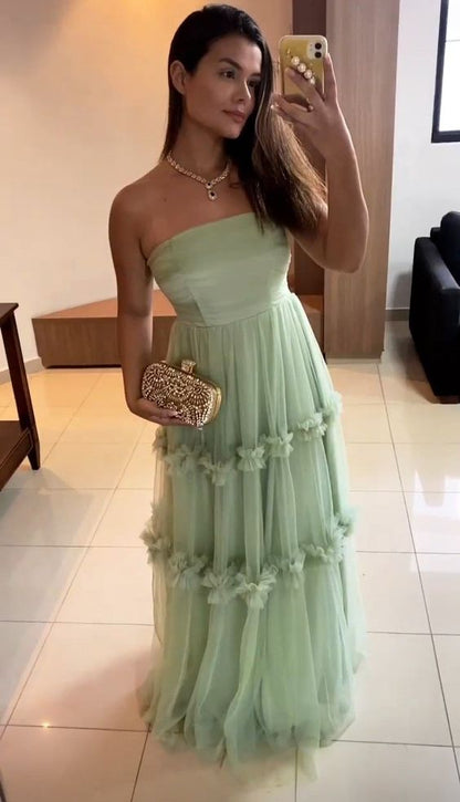 Elegantes langes mintgrünes trägerloses Ballkleid, Outfits zum 22. Geburtstag P2119