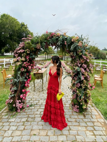 Elegant A line Long Tiered Chiffon Prom Dress 22th Birthday Outfits P2125
