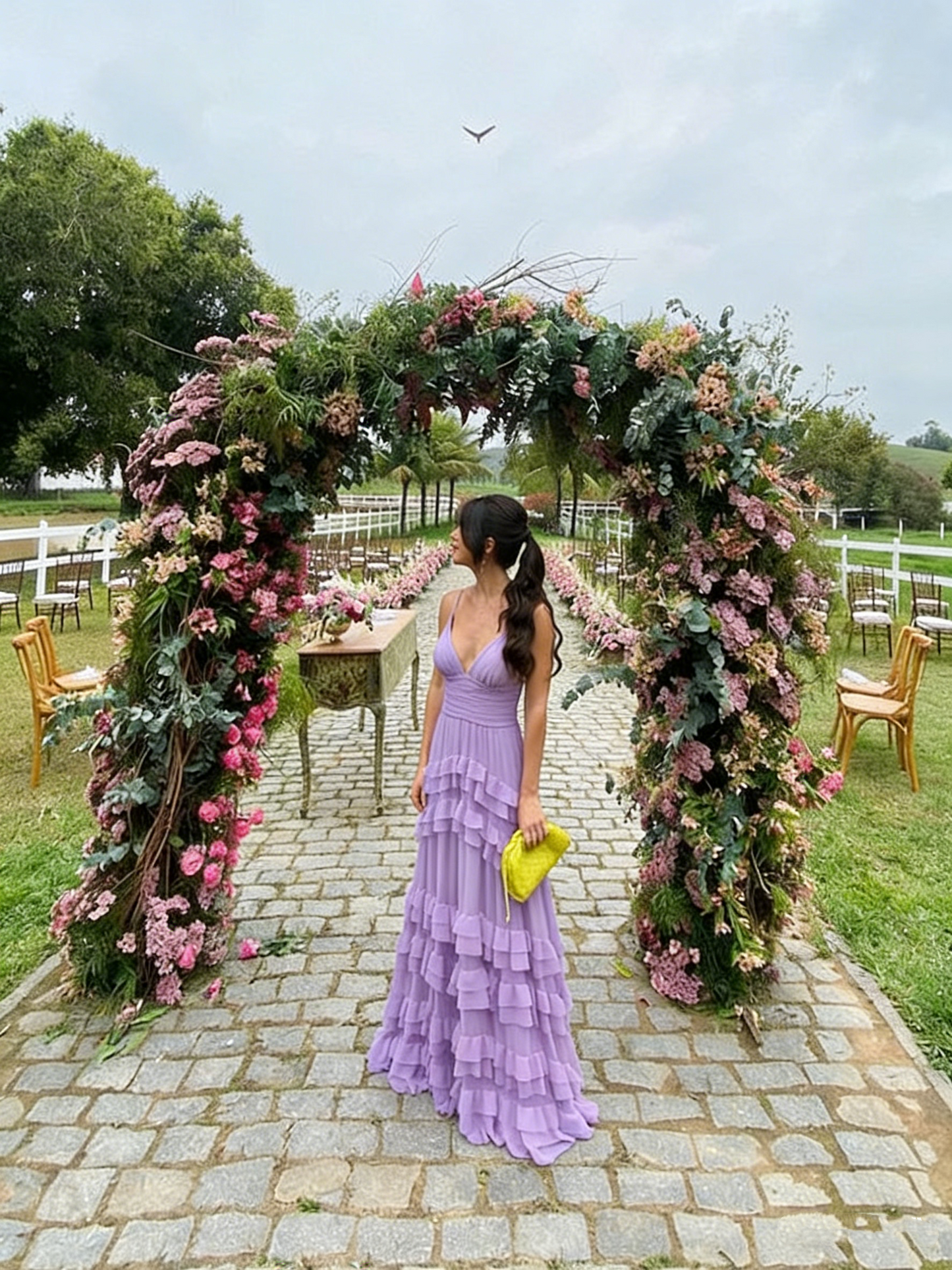 Elegant A line Long Tiered Chiffon Prom Dress 22th Birthday Outfits P2125