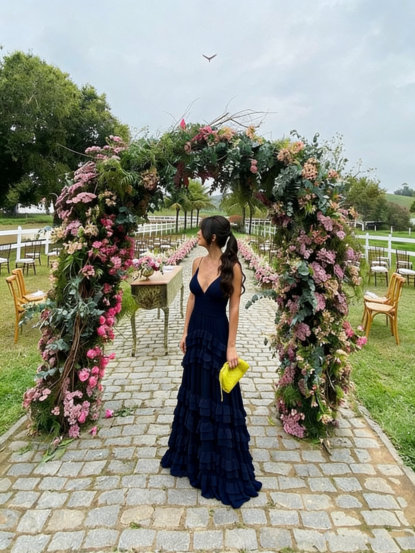 Elegant A line Long Tiered Chiffon Prom Dress 22th Birthday Outfits P2125