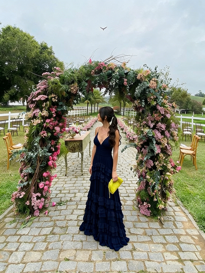 Elegant A line Long Tiered Chiffon Prom Dress 22th Birthday Outfits P2125