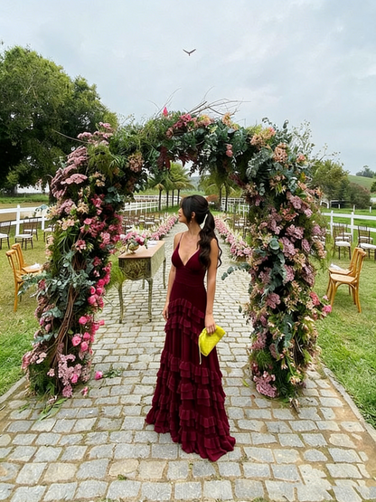 Elegant A line Long Tiered Chiffon Prom Dress 22th Birthday Outfits P2125