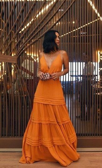 Élégante Robe de Bal Longue Orange à Bretelles Coupe A pour 22e Anniversaire P2130