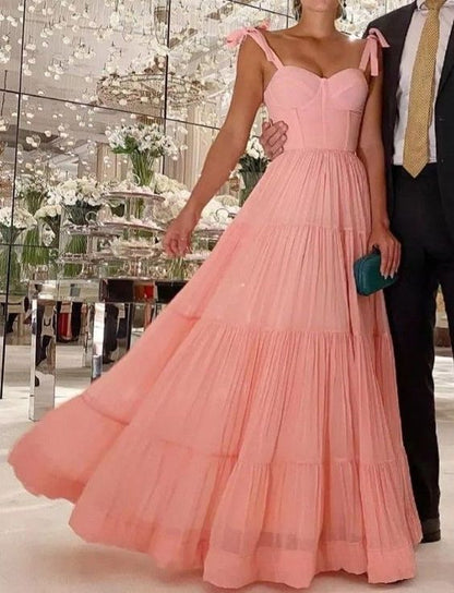Elegantes A-Linien-Ballkleid aus Chiffon in Blush Pink, Outfits zum 22. Geburtstag P2134