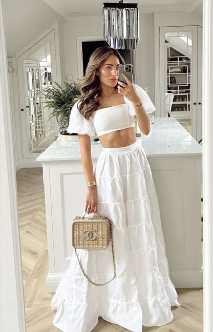 Élégante robe de bal longue blanche 2 pièces pour 22e anniversaire P2140