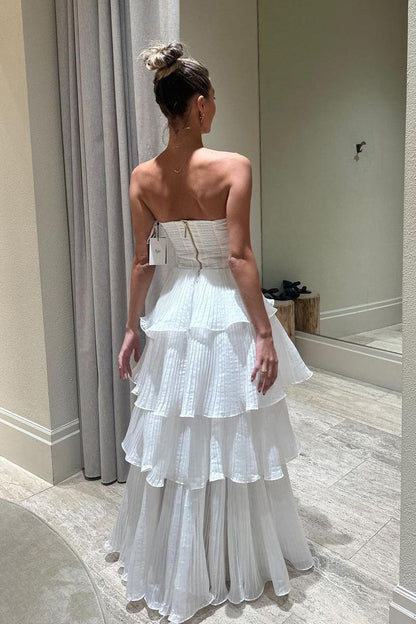 Elegant Ball Gown 2 Pieces Long White Tiered Prom Dress 21th Birthday Outfits P2144