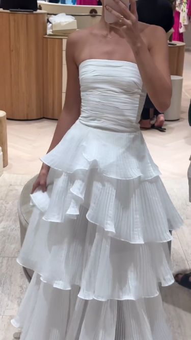 Elegant Ball Gown 2 Pieces Long White Tiered Prom Dress 21th Birthday Outfits P2144
