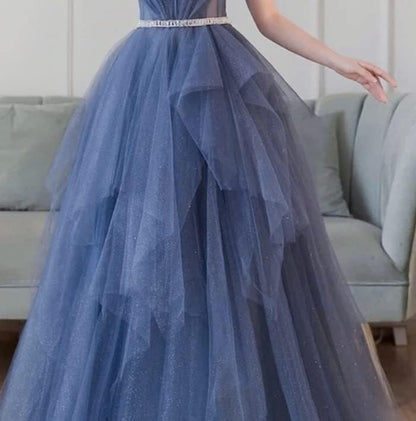 Schlichtes Ballkleid Trägerlos Tüll Abschlussballkleider Abendkleid P2148