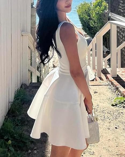 robe de bal blanche trapèze à fines bretelles mignonne tenues d'anniversaire 18 ans P2164