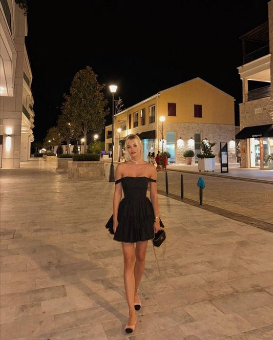 cute a line black strapless homecoming dress 18th birthday outfits P2166